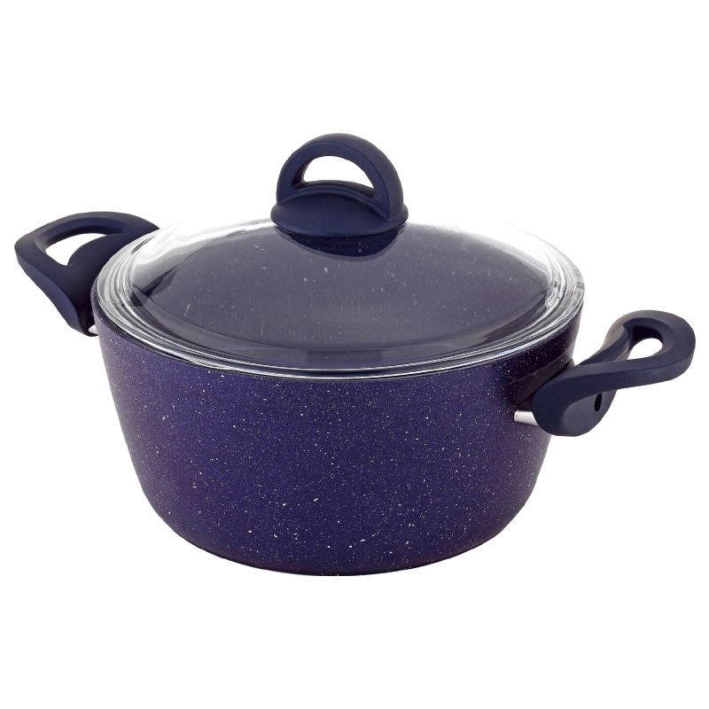 FAITOUT GRANIT 24 CM. 4,5 LT. COUVERCLE VERRE. BLEU ANTHRACITE