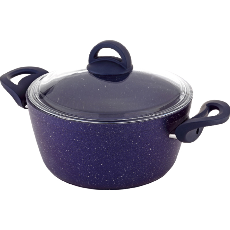 FAITOUT GRANIT 28 CM. 6,8 LT. COUVERCLE VERRE. BLEU ANTHRACITE