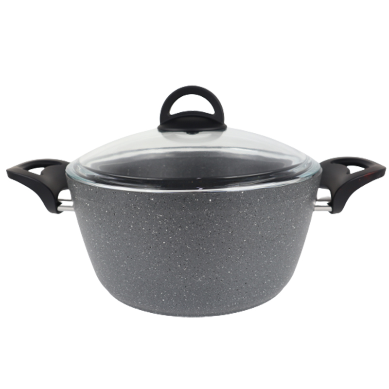 FAITOUT GRANIT 28 CM. 6,8 LT. COUVERCLE VERRE. GRIS ANTHRACITE