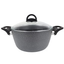 FAITOUT GRANIT 28 CM. 6,8 LT. COUVERCLE VERRE. GRIS ANTHRACITE