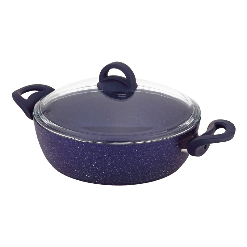 FAITOUT GRANIT 26 CM. 3,5 LT. COUVERCLE VERRE. BLEU ANTHRACITE