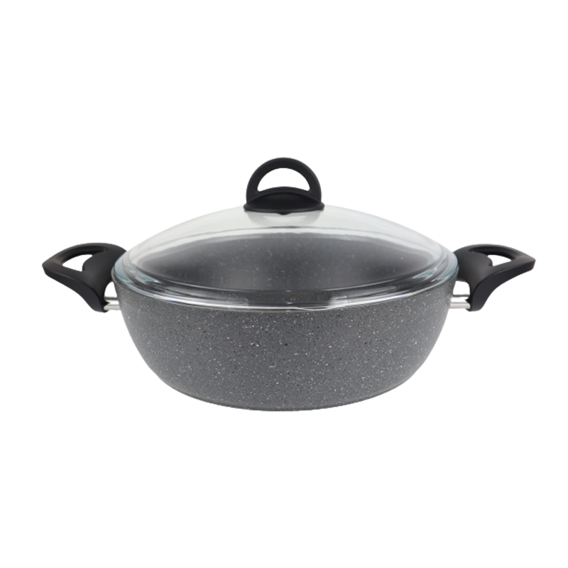 FAITOUT GRANIT 26 CM. 3,5 LT. COUVERCLE VERRE. GRIS ANTHRACITE