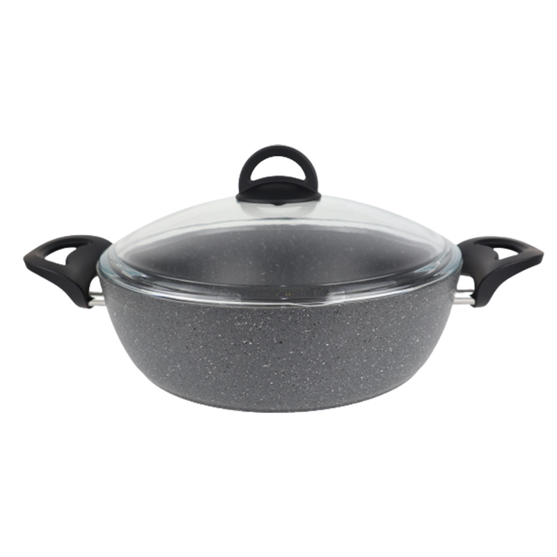 FAITOUT GRANIT 28 CM. 4,5 LT. COUVERCLE VERRE. GRIS ANTHRACITE
