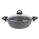 FAITOUT GRANIT 28 CM. 4,5 LT. COUVERCLE VERRE. GRIS ANTHRACITE