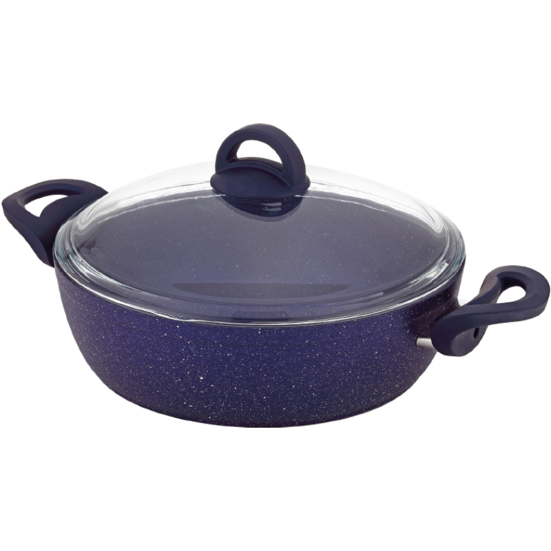 FAITOUT GRANIT 30 CM. 5,5 LT. COUVERCLE VERRE. BLEU ANTHRACITE