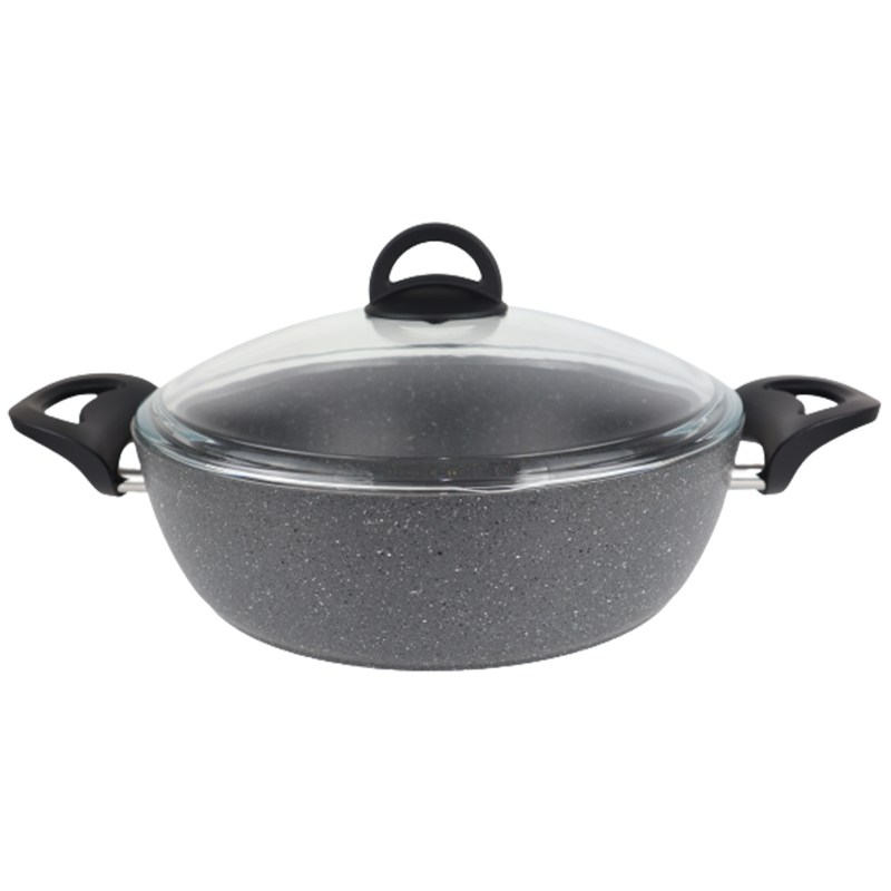 FAITOUT GRANIT 30 CM. 5,5 LT. COUVERCLE VERRE. GRIS ANTHRACITE