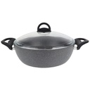 FAITOUT GRANIT 30 CM. 5,5 LT. COUVERCLE VERRE. GRIS ANTHRACITE