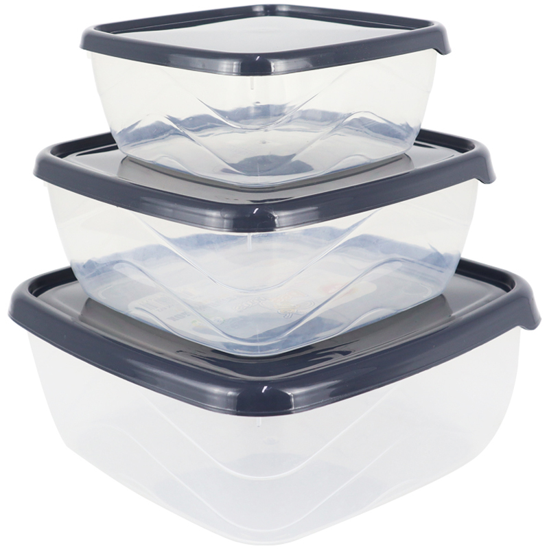 SET 3 BOITES PLASTIQUE (900ML-1500ML-2500ML) TRANSPARENT GRIS