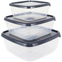 SET 3 BOITES PLASTIQUE (900ML-1500ML-2500ML) TRANSPARENT GRIS