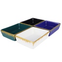 PLAT CERAMIQUE 14,5 X 11 X 4,5 CM MIX BLANC/NOIR/BLEU/VERT