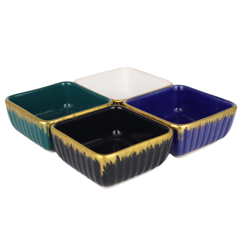 PLAT CERAMIQUE 9 X 9 X 4,5 CM MIX BLANC/NOIR/BLEU/VERT