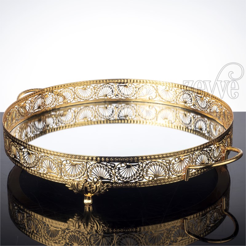 PLATEAU DECO ROND 35 CM MODELE OR 
