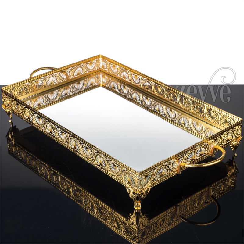 PLATEAU DECO RECTANGULAIRE 52X27 CM MODELE OR 