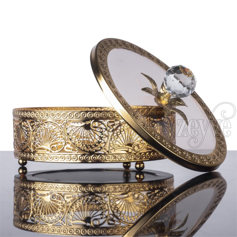 BOITE DECO AVEC COUVERCLE VERRE 16 CM MODELE OR