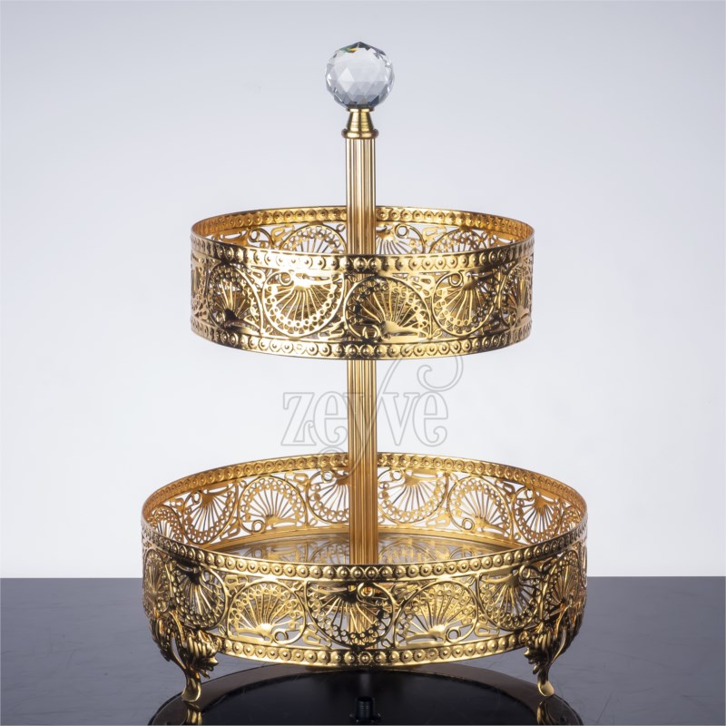 PLATEAU DECO ROND 2 NIVEAUX 30-20 CM MODELE OR 