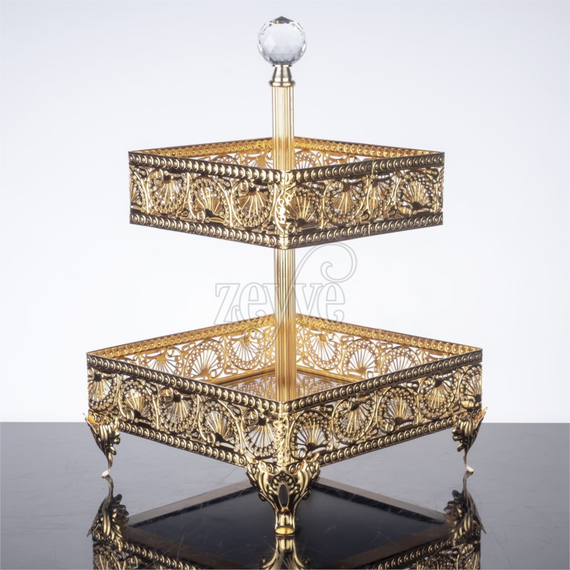 PLATEAU DECO CARRE 2 NIVEAUX 18X30 CM MODELE OR 
