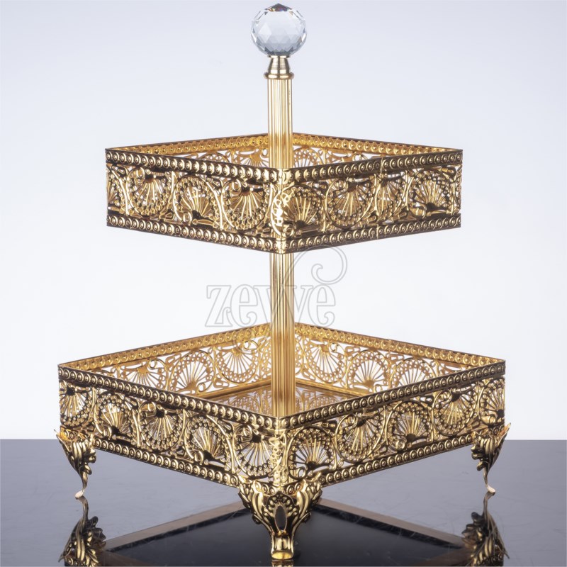 PLATEAU DECO CARRE 2 NIVEAUX 25X30 CM MODELE OR 