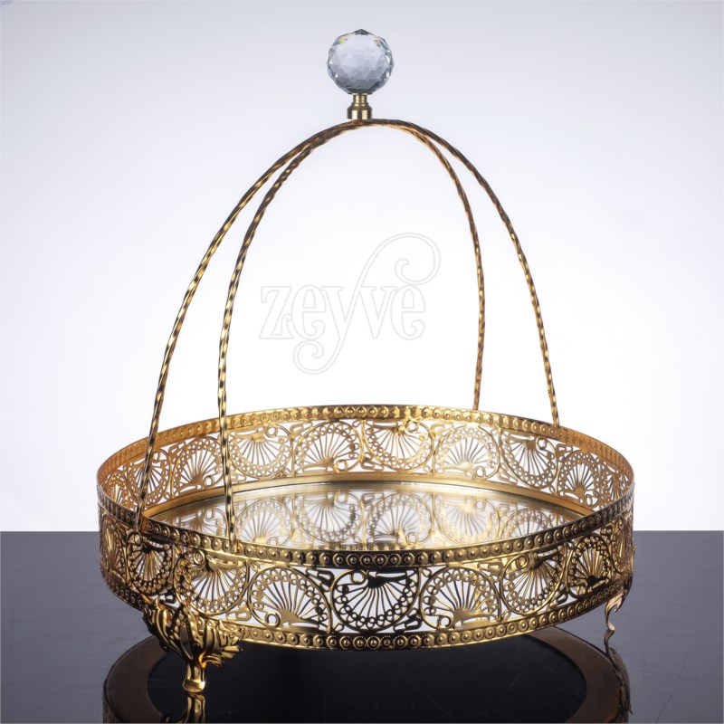 PLATEAU DECO POIGNEE ROND 30X25 CM MODELE OR 