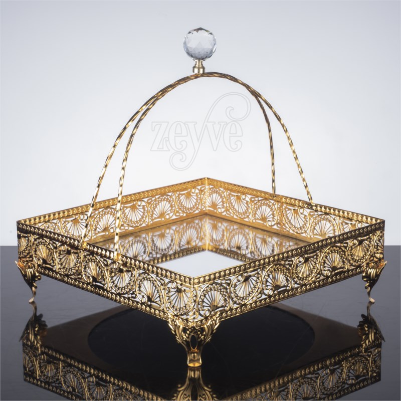 PLATEAU DECO POIGNEE CARRE 24X24X24 CM MODELE OR 