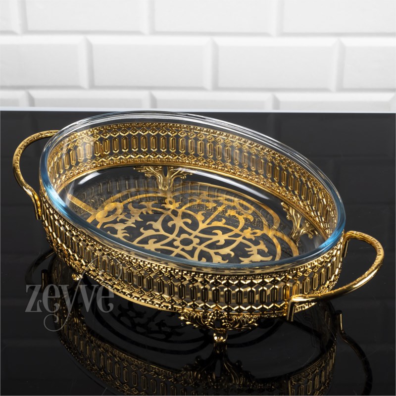 PLATEAU VERRE DECO OVAL 36X21X10 CM MODELE OR 