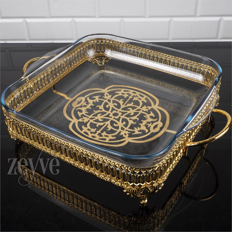 PLATEAU VERRE DECO CARRE 40X30X10 CM MODELE OR 