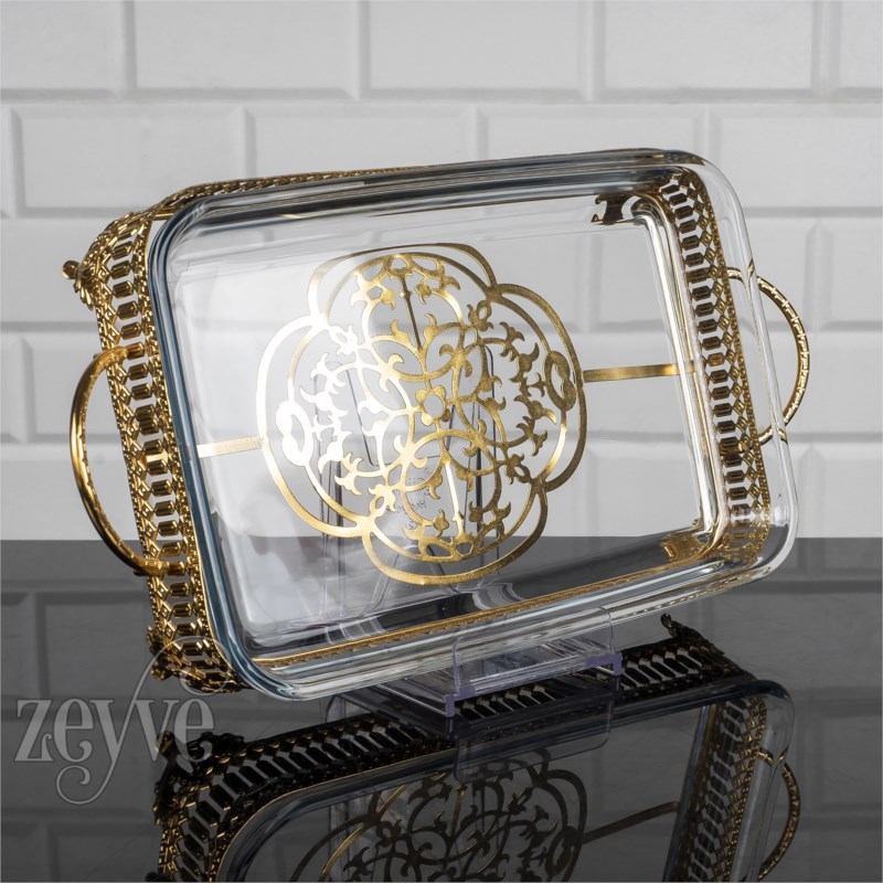 PLATEAU VERRE DECO RECTANGULAIRE 48X28X10 CM MODELE OR 