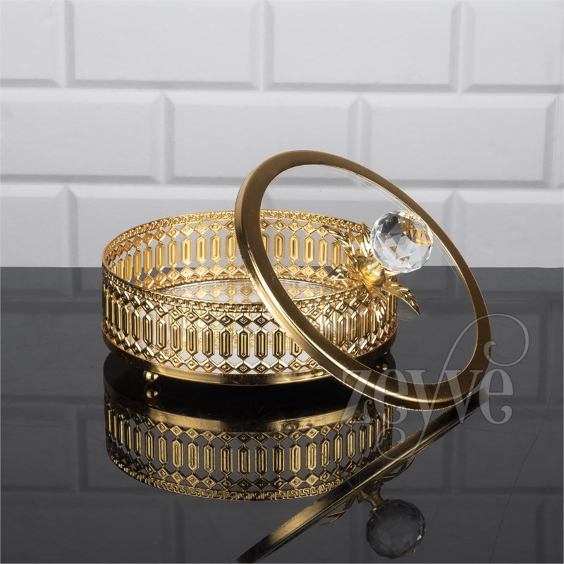 BOITE DECO AVEC COUVERCLE VERRE 16 CM MODELE OR