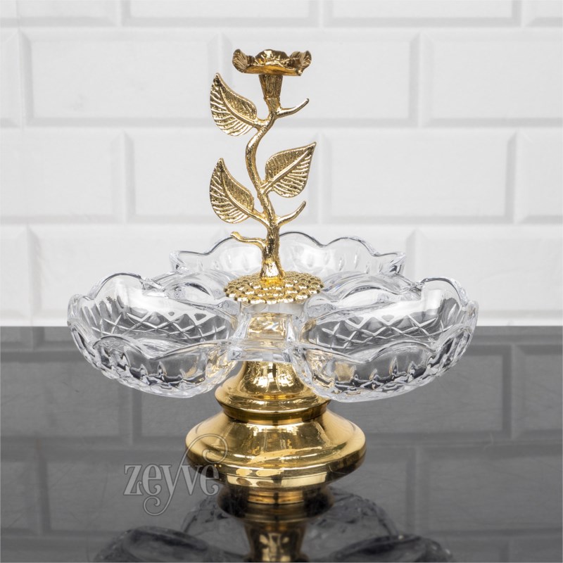 PLATEAU DECO 3 COMPARTIMENTS VERRE 20x20 cm MODELE OR