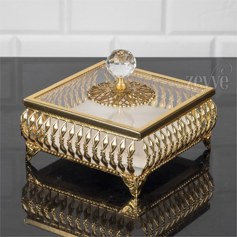 BOITE DECO CARRE VERRE 16X16X10CM MODELE OR 