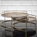 SET 2 PLATEAUX DECO ROND VERRE METAL 30x30x12cm MODELE OR