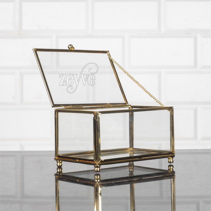 BOITE RANGEMENT DECO VERRE AVEC COUVERCLE VERRE 15x8x10cm MODELE OR 