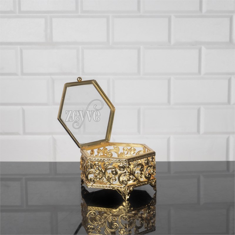 BOITE RANGEMENT DECO VERRE AVEC COUVERCLE VERRE 14X13X8 CM MODELE OR 