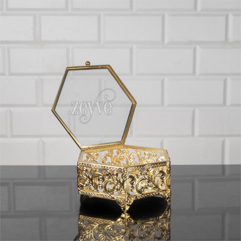 BOITE RANGEMENT DECO VERRE AVEC COUVERCLE VERRE 18X16X8 CM MODELE OR 