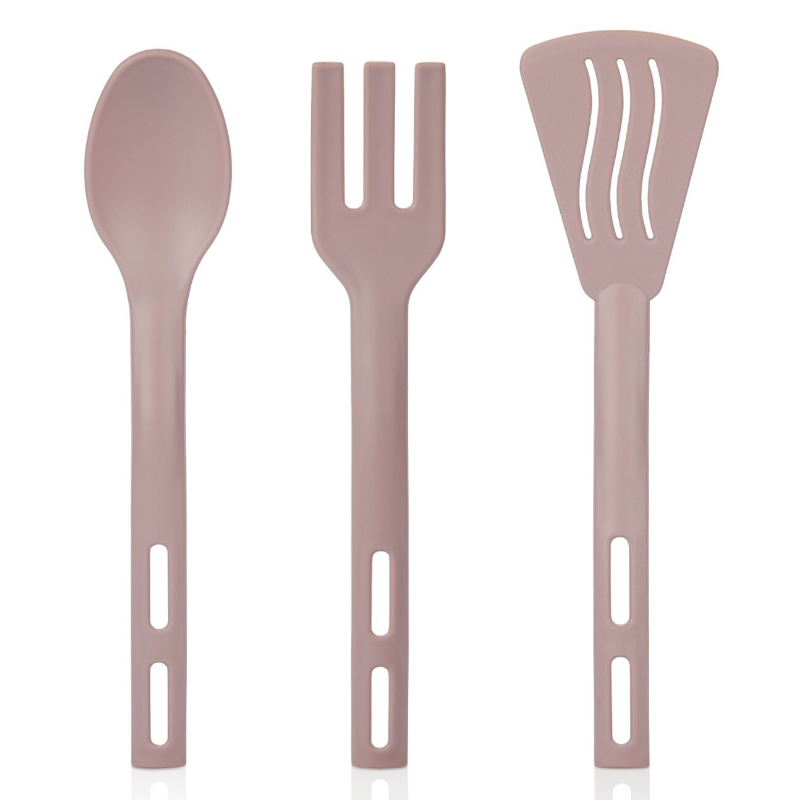 SET 3 PIECES SERVICE CUILLERE/FOURCHETTE/SPATULE 24 CM MIX NOIR/ROUGE/ROSE/CREME