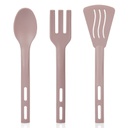 SET 3 PIECES SERVICE CUILLERE/FOURCHETTE/SPATULE 24 CM MIX NOIR/ROUGE/ROSE/CREME