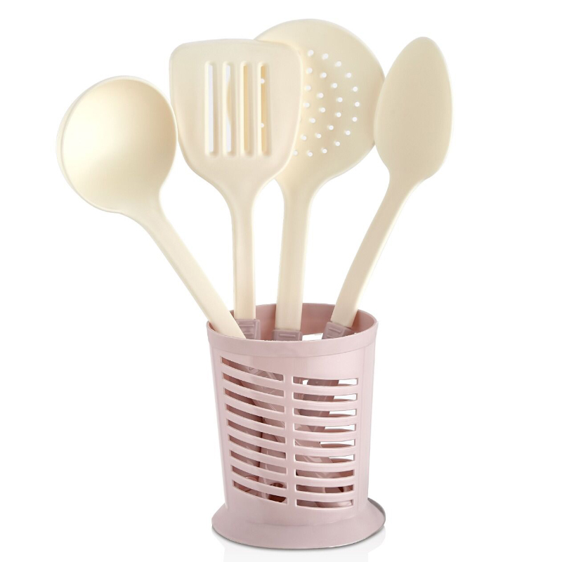 SET 5 PIECES (2 CUILLERES + 1 SPATULE + 1 LOUCHE + 1 BASE) MIX ROUGE/GRIS/CREME/OR