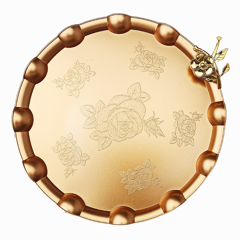 PLATEAU DECO ROND PLASTIQUE MODELE OR 28 CM 