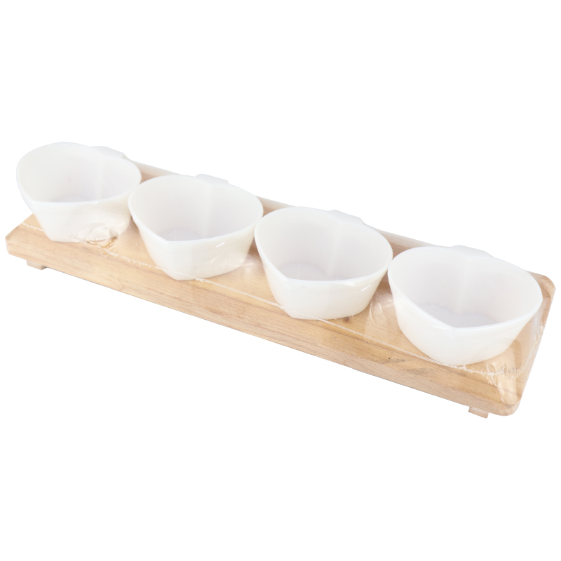 SET 4 PIECES PLASTIQUE (9cm) + SUPPORT BOIS 34x9x5 CM MIX BLANC/NOIR