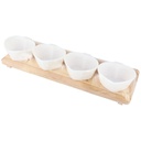 SET 4 PIECES PLASTIQUE (9cm) + SUPPORT BOIS 34x9x5 CM MIX BLANC/NOIR
