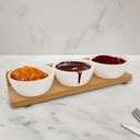 SET 3 PIECES PLASTIQUE (10x4cm) + SUPPORT BOIS 26x9x6 CM MIX BLANC/NOIR