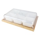 SET PLASTIQUE 6 COMPARTIMENTS AVEC COUVERCLE PLASTIQUE (6x 10X8X4.5 CM) + SUPPORT 32X22X7 CM BLANC