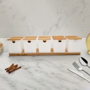 SET PLASTIQUE 5 PIECES RANGE EPICES 5x 8X8X8CM + SUPPORT 40X8X9 CM BLANC
