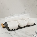 SET PLASTIQUE 6 COMPARTIMENTS AVEC COUVERCLE PLASTIQUE (6x 8X8X8 CM) + SUPPORT 32X20X6 CM MIX BLANC/NOIR