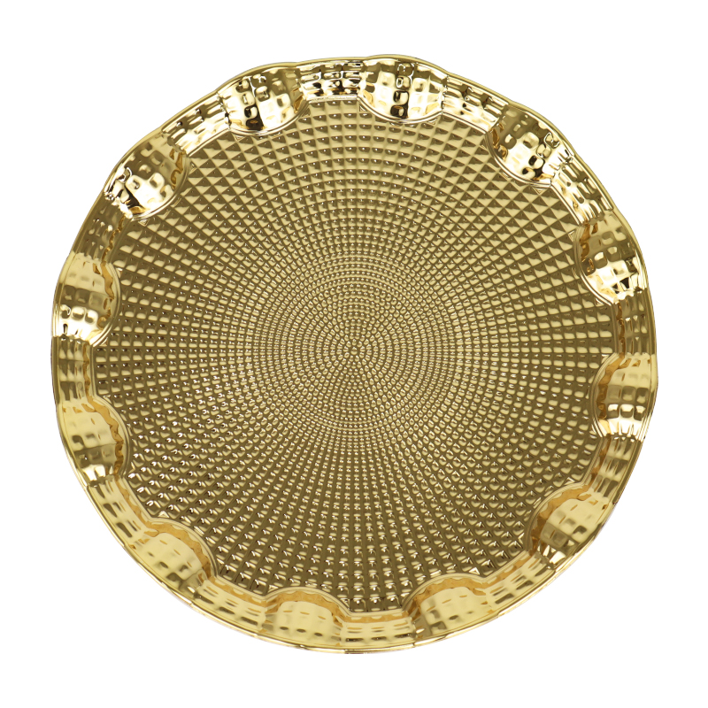 PLATEAU DECO ROND METAL 25 CM MODELE OR 