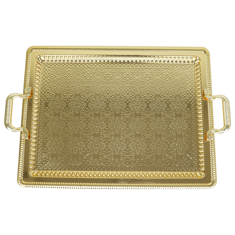 PLATEAU DECO RECTANGULAIRE METAL 60X40 CM AVEC POIGNEES MODELE OR 