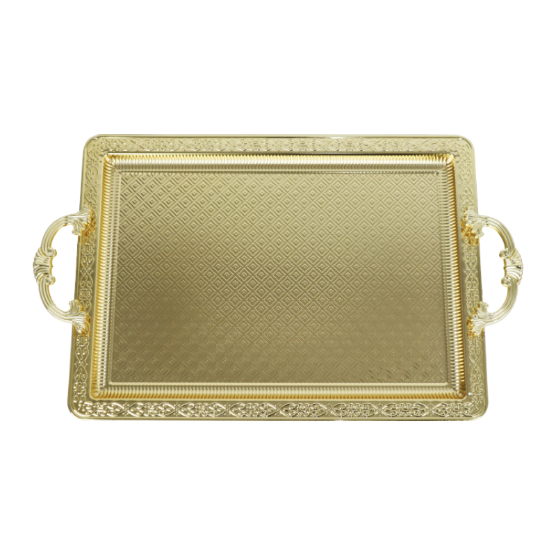 PLATEAU DECO RECTANGULAIRE METAL 43X25 CM AVEC POIGNEES MODELE OR 