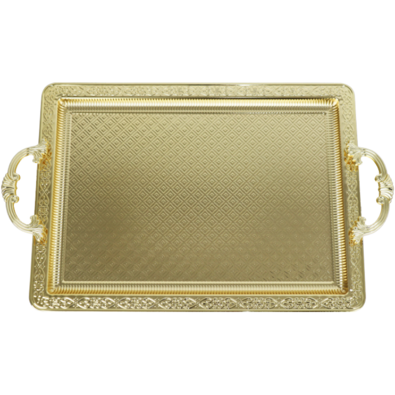 PLATEAU DECO RECTANGULAIRE METAL 52X32 CM AVEC POIGNEES MODELE OR 