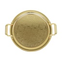 PLATEAU DECO ROND METAL 30X37 CM AVEC POIGNEES MODELE OR 