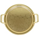 PLATEAU DECO ROND METAL 41X35 CM AVEC POIGNEES MODELE OR 