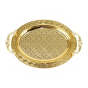 PLATEAU DECO OVAL METAL 42X28 CM AVEC POIGNEES MODELE OR 